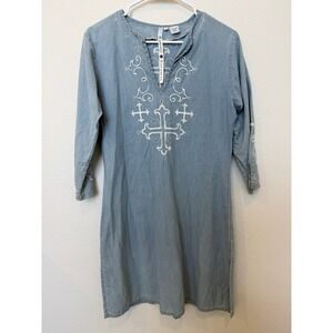 Rancho Estancia Denim Cross Embroidered Western Dress Small‎